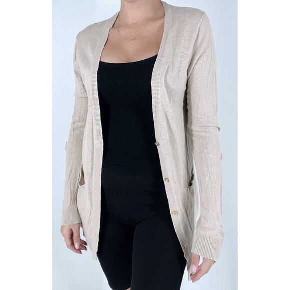 Michael Michael Kors Tan Knit Long Sleeve Cardigan Size Small - Picture 2 of 5